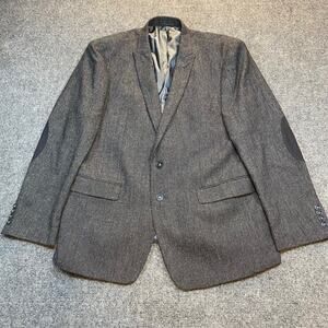 Calvin Klein 46R Gray Charcoal Tweed Wool Silk Blazer Slim Fit Sport Coat Elbow